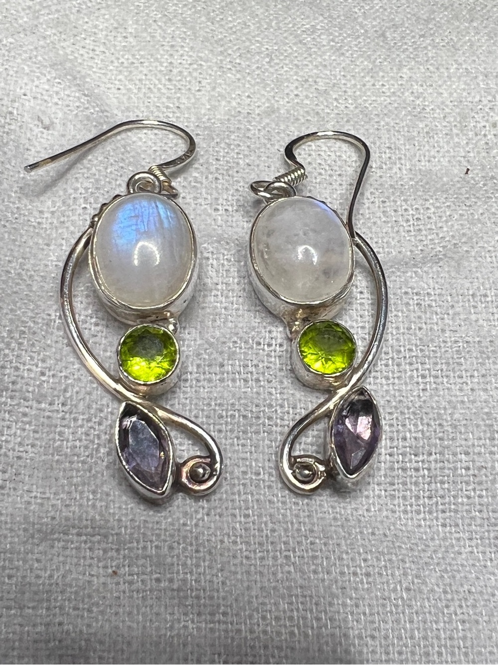 Gemstone Dangle Earrings in Silver & Green